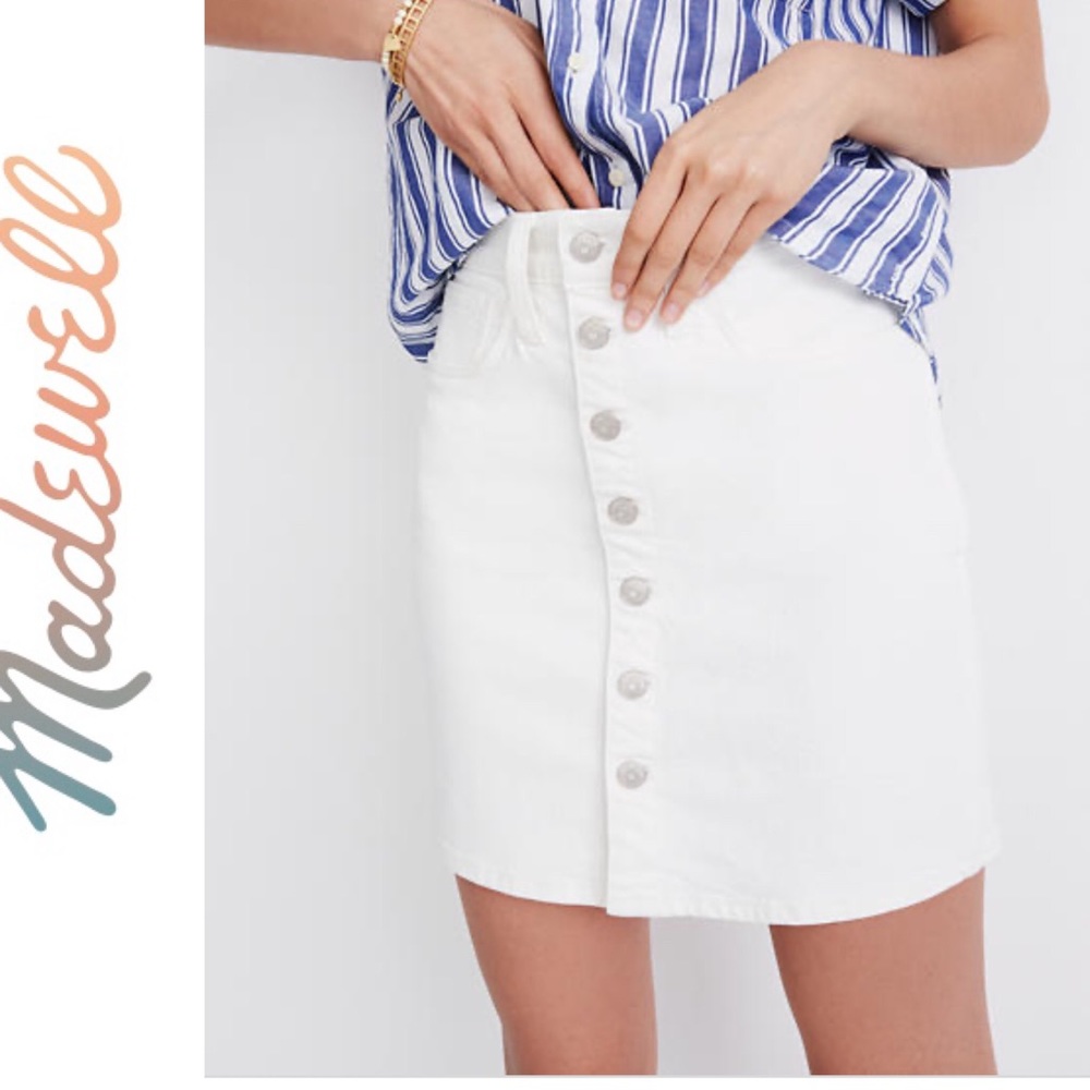 MADEWELL Stretch White Denim Straight Mini Skirt